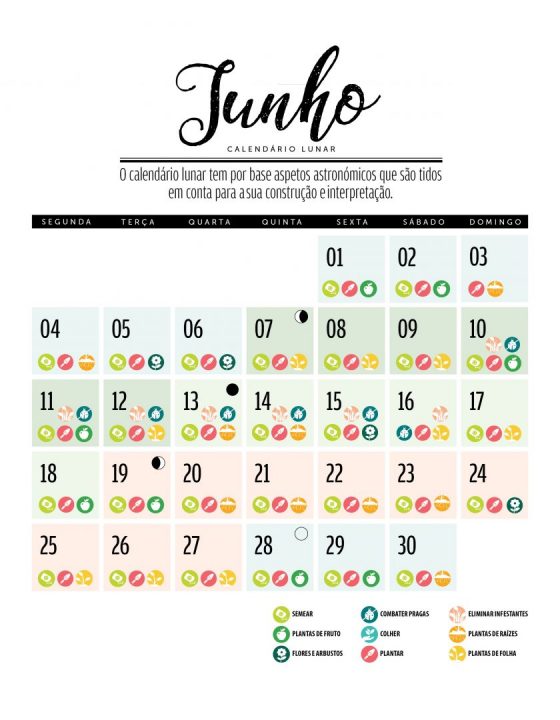 calendário lunar de junho