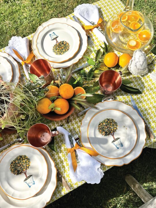 decoração de mesa com laranjas